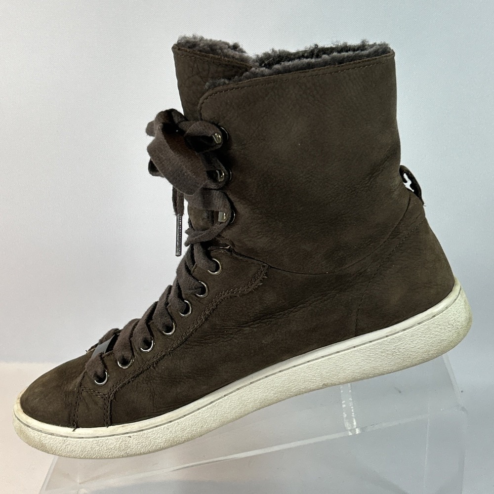 UGG Starlyn Nubuck Hi-Top Sneakers Women's Sz 8 Lace Up Chocolate Brown 1019662 - Picture 2 of 13